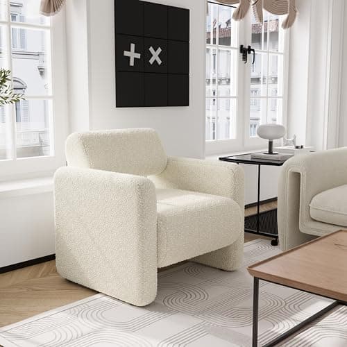 allamazing Accent Chair, Modern Boucle Fabric Armed Chair, Comfortable Single Sofa Chair for Living Room, Solid Wood Frame, Comfy Side Chair for Bedroom, Office, Reading (Beige) 5