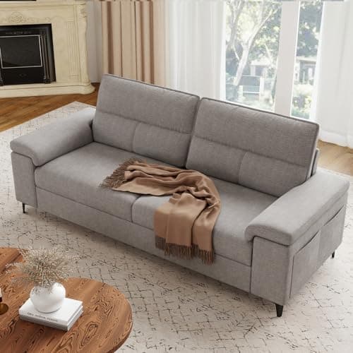 Upvilla 88.97" Modern Sofa Couches for Living Room, Deep Seat Sofas with 8”Cushion, Comfy 2-Seater Chenille Loveseat with Convertible Armrest, Removable Sofa Cover, High Leg(Light Gray)