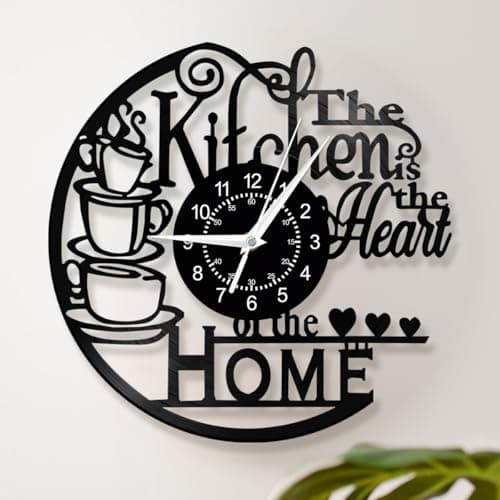 TIMEGLOW 12'' Kitchen Vinyl Record Wall Clock, Kitchen Heart Home Theme Wall Clock Coffee Bar Wall Watch Clock Coffee Wall Decor Battery Operated Silent Movement for Women Wife Restaurant Dining Room