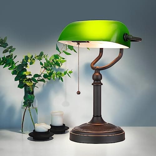 Newrays Antique Green Glass Bankers Desk Lamp with Pull Chain Switch Plug in Fixture 7