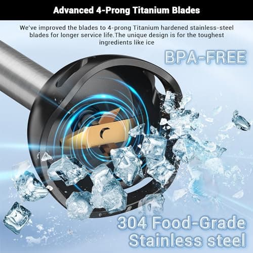 Immersion Blender RPM 16000±10% Scratch Resistant Hand Blender,15 Speed and Turbo Mode Hand Mixer, 3-in-1 Heavy Duty Copper Motor Stainless Steel Smart Stick with Egg Beaters and Chopper 5