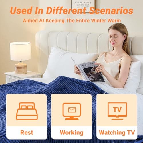 Qieryun Heated Blanket Electric Throw, Soft Flannel Heating Blanket with 8 Hours Auto Off 10 Fast Heating Levels Machine Washable Sherpa Heated Blanket with Overheating Protection 5