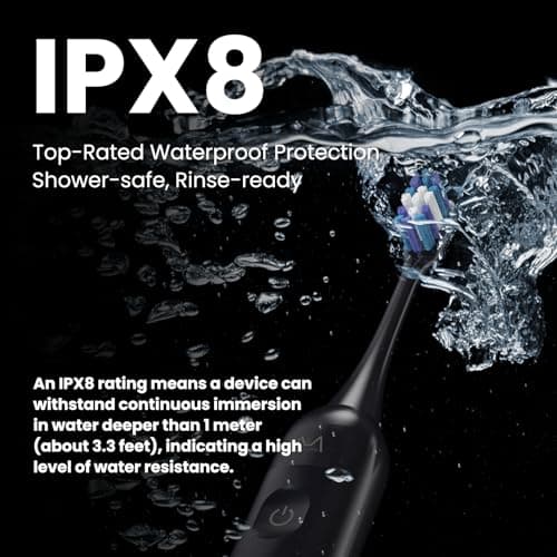 Electric Toothbrush, Marlincare Electric Toothbrush for Adults 180 Days Battery Life Rechargeable with 5 Modes, 48000VPM Motor Smart Timer IPX8, Sonic Toothbrush with 4 Brush Heads &Travel Case, Black 6