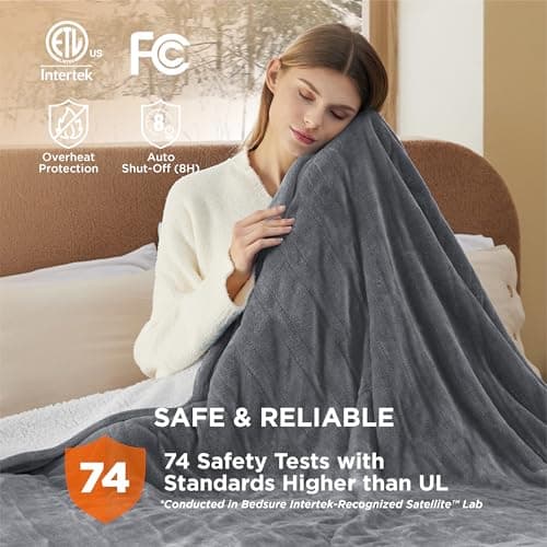 Bedsure Electric Blanket King Size - Dual Control Heated Blanket King Size, Fast Heating with 10 Time Settings & 10 Heat Settings, Warm Gift for Grandma (100x90 inches, Grey) 7