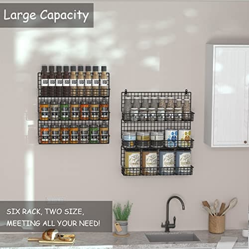 JKsmart 6-Tier Spice Rack Organizer with Door Hook, Wall Mounted & Over the Door Spice Racks for Kitchen Pantry Door Cabinet, Two Size, Large Capacity, Black 8