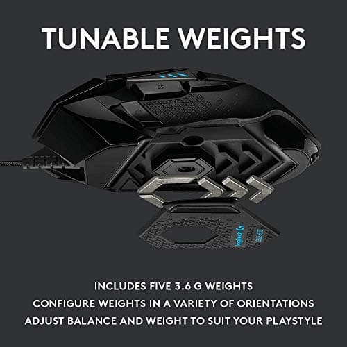 Logitech G502 HERO High Performance Wired Gaming Mouse, HERO 25K Sensor, 25,600 DPI, RGB, Adjustable Weights, 11 Programmable Buttons, On-Board Memory, PC / Mac (Renewed) 7