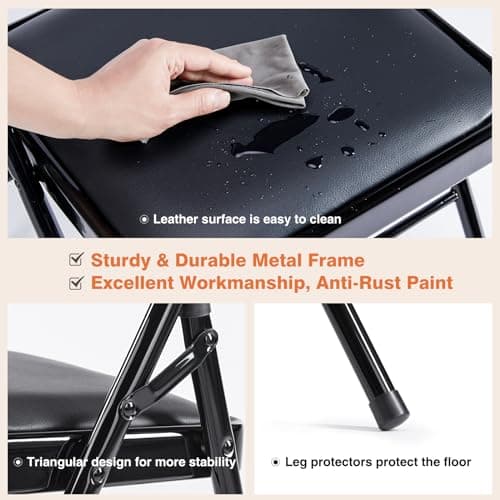 Sweetcrispy Folding Chair 12 Pack, Leather Padded Folding Chairs, Sturdy Metal Foldable Chairs, Easy to Use and Store, Outdoor and Indoor, for Home, Office, Party, Comfy 5