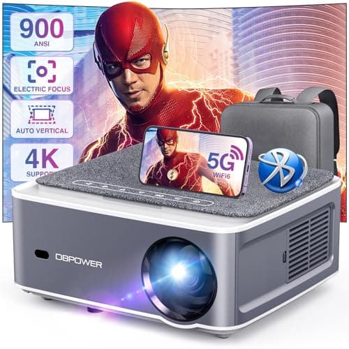 [Electric Focus/Auto Correction] 900 ANSI Ultra HD, DBPOWER Native 1080P 5G WiFi Bluetooth Projector, HD Outdoor Projector 4K Support, 4P4D/Zoom/PPT, Portable Mini Movie Projector for Phone/Laptop/DVD