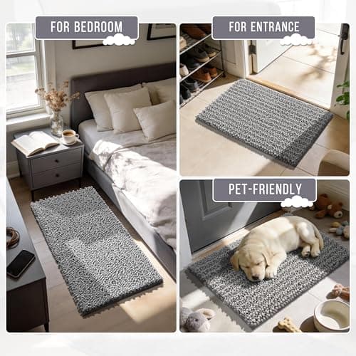 Yimobra Bathroom Rugs Non Slip Washable - Ultra Soft Absorbent Chenille Bath Mat, Quick Dry Shaggy Floor Carpet for Tub Shower, Gray Home Decor Accessories, 24x17 Inch 6