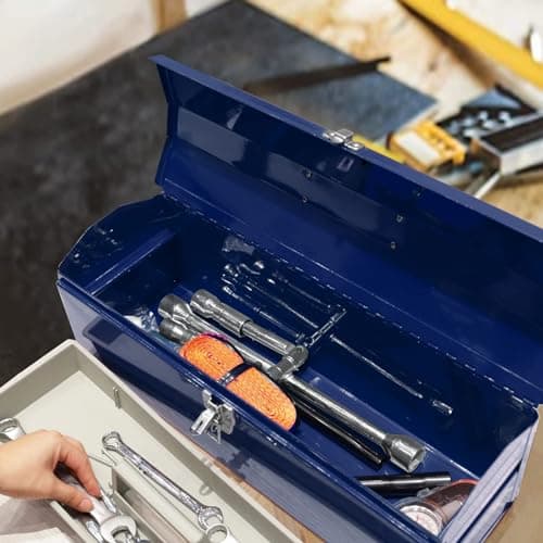 TCE ATB101U-1 Torin Portable Steel Tool Box: 19" Hip Roof Style with Metal Latch Closure and Removable Storage Tray, Blue 6