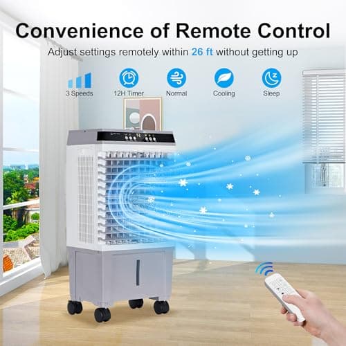 Uthfy Swamp Cooler Air Conditioner, Evaporative Air Cooler with 5.3 Gallon Water Tank, 4 Ice Box, Remote, 12H Timer, 120°Oscillation, Portable Cooling Fan with 3 Speeds for Bedroom Home Office 7