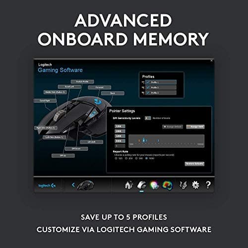 Logitech G502 HERO High Performance Wired Gaming Mouse, HERO 25K Sensor, 25,600 DPI, RGB, Adjustable Weights, 11 Programmable Buttons, On-Board Memory, PC / Mac (Renewed) 6