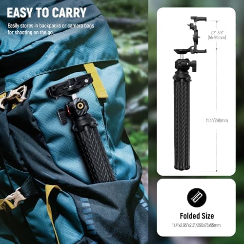 NEEWER Camera Tripod with Remote, Mini Flexible Vlog Phone Tripod Stand with Action Camera Mount Adapter, Hidden Phone Holder & Cold Shoe Compatible with iPhone Hero13 12 11 10 9, Max Load 4.4lb, TP34 11
