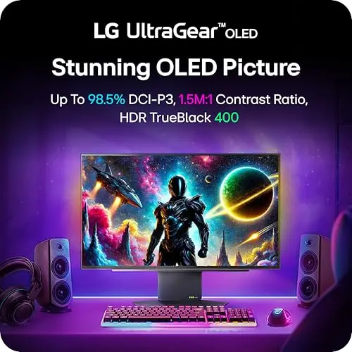 LG 27GX790A-B 27-inch Ultragear OLED Gaming Monitor QHD 1440p 480Hz, 0.03ms, DisplayPort 2.1, True Black 400, NVIDIA G-Sync, AMD FreeSync Premium Pro, HDMI, USB, Tilt/Height/Swivel/Pivot Stand, Black 8