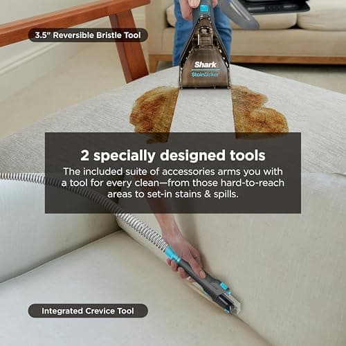 Shark StainStriker Portable Carpet & Upholstery Cleaner w/on board self cleaning - Spot, Stain, & Odor Eliminator, Includes 2 Cleaning Tools & 2 Cleaning Solutions, Charcoal, PX221BRN 5