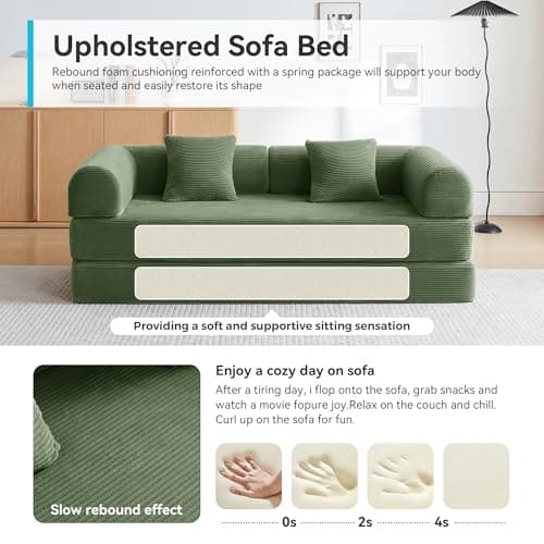 QQR Convertible Floor Sofa Bed with Fixed-Shape Frame, King Size Floor Sleeper 5-in-1 DIY Combination Modular Sofa, Modular Chenille Folding Mattress Couch for Living Room Bedroom Playroom (Green) 5
