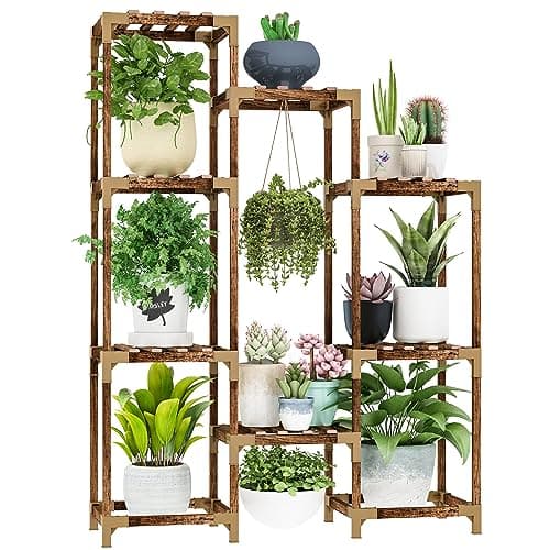 HOMKIRT Plant Stand for Indoor Outdoor, 10 Tier Tall Large Plant Shelf Rack for Multiple Pots, Flower Stand for Patio Porch Living Room Balcony Corner Garden Office, Boho Style Plant Table Holder