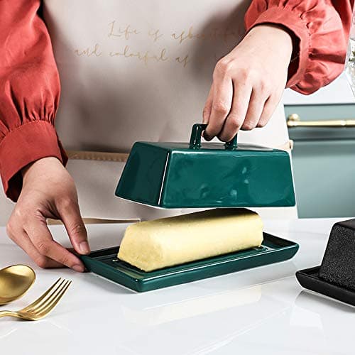 Sizikato Porcelain Butter Dish with Lid, Matte Black-7.5 inch 5