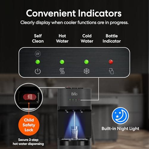 Brio Self Cleaning Bottom Loading Water Cooler Water Dispenser – Black Stainless Steel - 3 Temperature Settings - Hot, Room & Cold Water 8