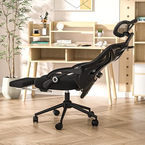 Ergonomic Office Chair with Footrest - Adjustable Lumbar Support & Headrest, 90-160° Reclining Mesh Back Computer Chair - Home Office/Gaming, 350lbs Capacity (SGS Certified)