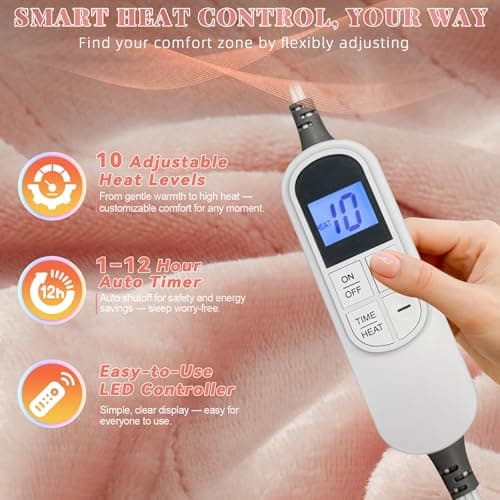 Richtry Electric Blanket Wearable with Foot Pockets & Sleeves, Electric Heated Snuggle Blanket, Flannel & Sherpa Heating Throw with 10 Heat Settings, 1-12 Hours Auto Shut-Off, 50"×70", Pink 4
