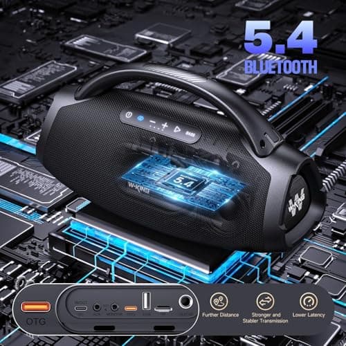 330W Peak Loudest Boom Box, 7.5" Subwoofer/2.1Ch/IPX7 Waterproof, 200W RMS Party Large Bluetooth Speaker Wireless with 2 Woofers/DSP/BT5.4/APP/Fast Charge/OTG/AUX/Guitar-in, Massive Bass for Outdoors 7