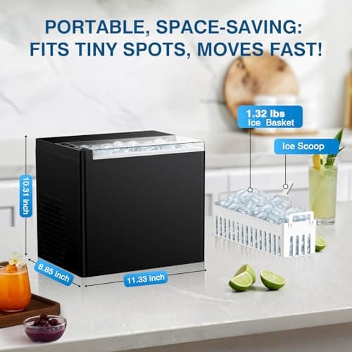 ORFLROA Ice Makers Countertop, 9 Ice Cubes in 6 Mins Portable Ice Maker, 2 Sizes of Bullet Ice (S/L) Small Ice Machine for Home Kitchen Camping (Charcoal) 5