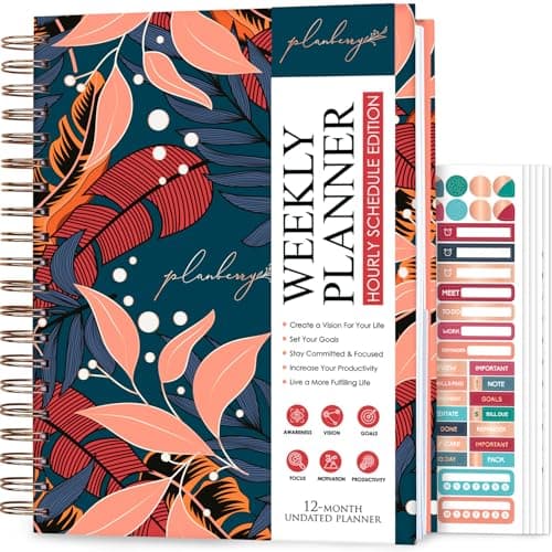 PLANBERRY Large Hourly Schedule Planner Premium – Undated Organizer for Productivity, Time Management & Budget, 8x10.4″ (Tropical Night)