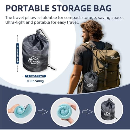 Travel Pillow with Extra Large Hood for Airplane Long Flights Privacy and Comfort Memory Foam with Skin-Friendly Cover for Road Trip Head&Neck Support for Plane Office Cars Sleeping & Rest (Mint Blue) 8