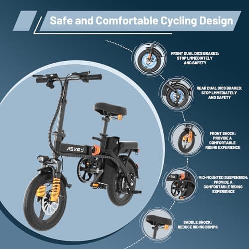 REOCRO Folding Electric Bike for Adults and Teens, 700W Peak Motor, 14" Commuter City E Bike with 30-35 Miles PAS Range, Electric Bicycle with 48V Removable Battery, Foldable Mini Ebike 6