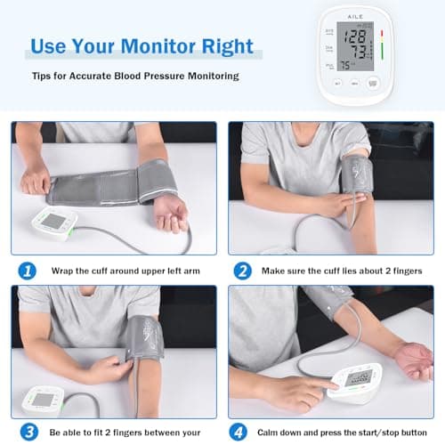 Blood Pressure Monitor, Aile Blood Pressure Machine Upper Arm Large Cuff(8.7"-16.5"), High Automatic Blood Pressure Monitors Cuff for Home Use, (BP) Manual Arm Blood Pressure Monitors, 2 * 99 Memory 6
