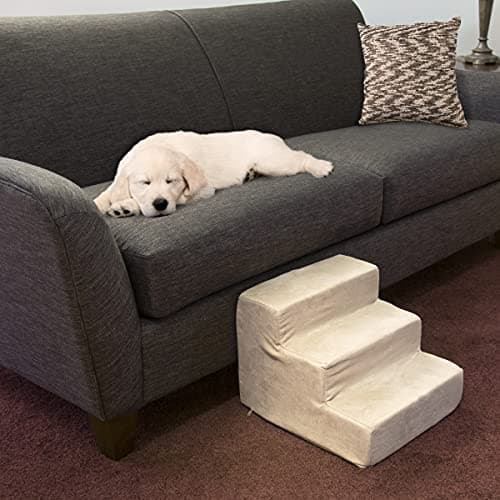 3-Step Pet Stairs - Nonslip Foam Dog and Cat Steps with Removable Zippered Microfiber Cover - 2-Tone Design for Home or Vehicle Use by PETMAKER (Tan) 7