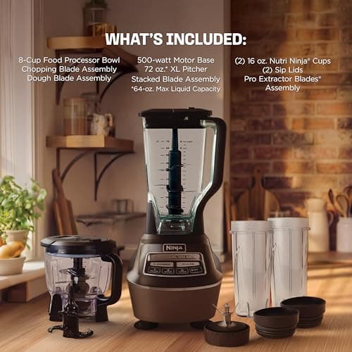 Ninja Kitchen System | 8-Cup Food Processor Bowl & 72 oz. Blender All-in-One | With (2) 16 oz. To-Go Cups | For Smoothies, Ice Crushing, Dough & More | 1500 Watt | Black | BL770 8