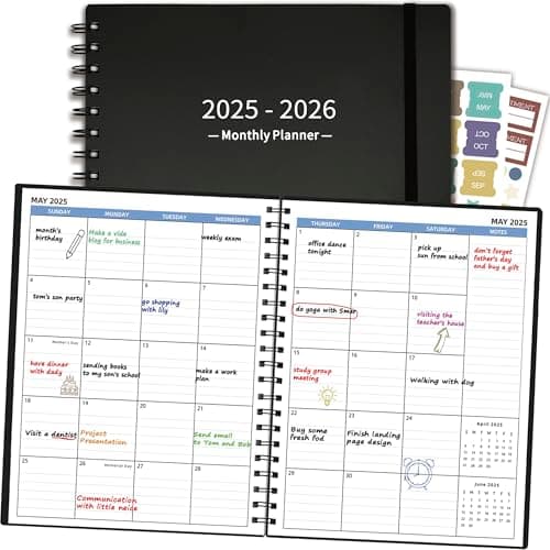 Academic Planner 2025-2026 (7.4'' x 9.6''), 18 Months Calendar from Jan 2025-Jun 2026, Monthly Tabs & Pocket, Perfect for School & Work, 120GSM Thick Paper, Black