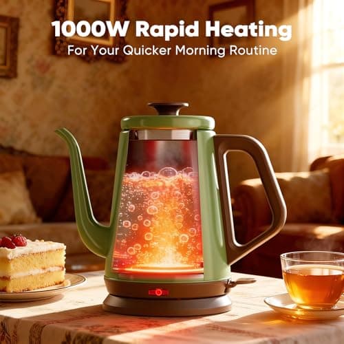 DmofwHi Gooseneck Electric Kettle(1.0L), 100% Stainless Steel BPA Free Classic Pour Over Coffee Kettle | Tea Kettle - Green 7