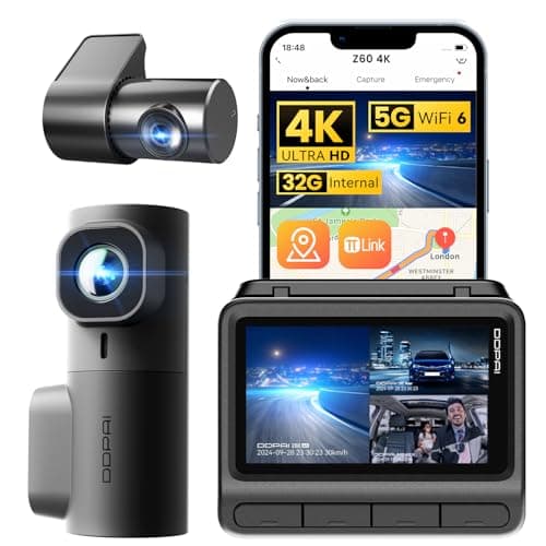 DDPAI 3 Channel Dash Cam Front and Rear, 4K+2K+1080P Triple Dashcam for Cars with Dual 32G eMMC Storage Car Camera Dashcam, GPS,WiFi 6,3" IPS, AI ISP Night Vision,7 Days Parking Mode,Z60 πlink