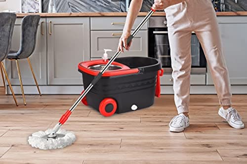 Mop Bucket Set, 360 Spin Stainless Steel Spin Mop Bucket System with 3 Mop Heads, for Floor Cleaning 7