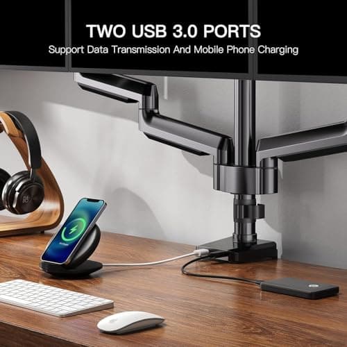 ErGear Triple Monitor Mount for 13-27 inch Screens, Triple Monitor Arms with USB, Heavy Duty Three Monitors Stand with Tilt, Swivel, Rotation, Holds Up to 17.6 lbs Each Arm 6