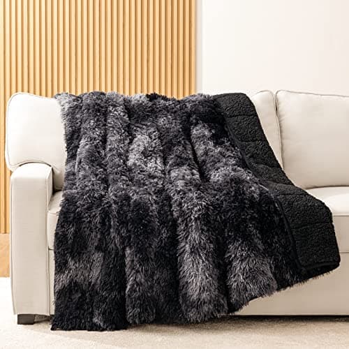 HBlife Soft Faux Fur Sherpa Weighted Blanket for Adults 12 Pounds Queen Size 60X80 Inches, 100% Oeko-Tex Certified Decorative Shaggy Fluffy Plush Reversible Fuzzy Heavy Blanket