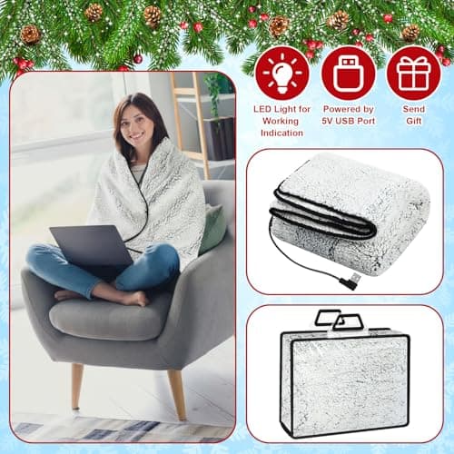 Heated Blanket Electric Throw 58"x43" USB Battery Power Operated Heating Blanket 5v Powered 3 Heat Setting with Timer and Temperature Controller for Car Winter Travel Home Office(Gradient Black) 6