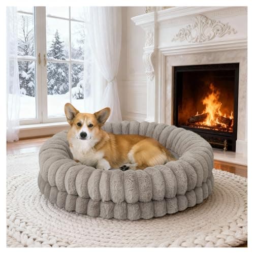 BALANCE Luxury Donut Dog Bed, 30 Inches Round Dog Bed Medium Size Dogs Washable, Orthopedic Calming Dogs Bed for Pets with Anti-Slip Bottom, Oatmeal