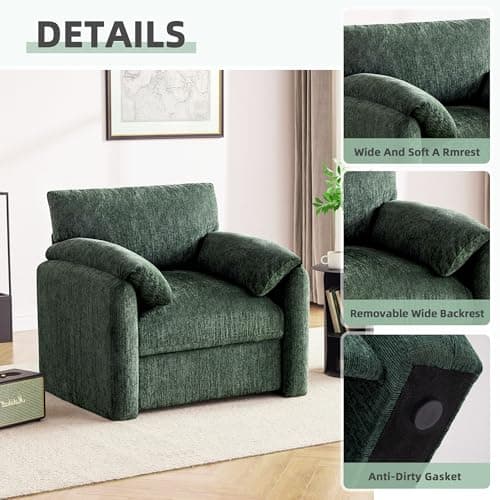 Howjoe Chenille Oversized Armchair, 38.6" Wide Accent Chairs for Living Room & Bedroom Modern Lounge Chair, Upholstered Mid-Century Reading Chair, Comfy Living Room Chair, Single Sofa Chair, Green 5