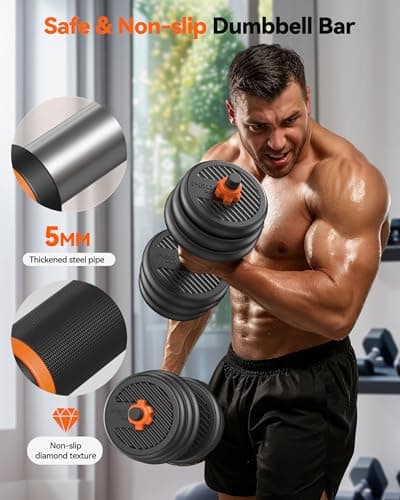 FEIERDUN Adjustable Dumbbells, 50lbs Free Weight Set with Connector, 4 in1 Dumbbells Set Used as Barbell, Kettlebells, Push up Stand, Fitness Exercises for Home Gym Suitable Men/Women 6