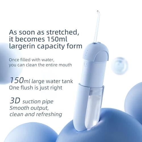Water Flosser - Waterproof Portable for Teeth ，Water Dental Flosser Portable Cordless Oral Irrigator 3 Modes 6 Flossing Nozzles, Compact & Light for Travel (Blue) 5
