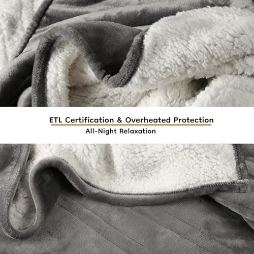 Electric Heated Blanket Full Size 72"x84", Dual-Sided Soft Flannel & Sherpa, LCD Display 10 Heat Settings with 1-12H Timer & Overnight Safe, Bed & Couch, Machine Washable, Light Grey 7