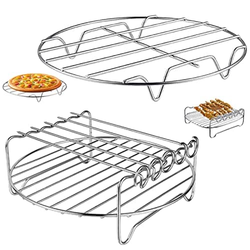 Air Fryer Rack for Air Fryer Oven, Set of 2 Multi-purpose Accessories Metal Double Layer Wire Rack with Skewer for Ninja Power XL Cosori Instant Pot Gourmia Chefman, Dishwasher Safe