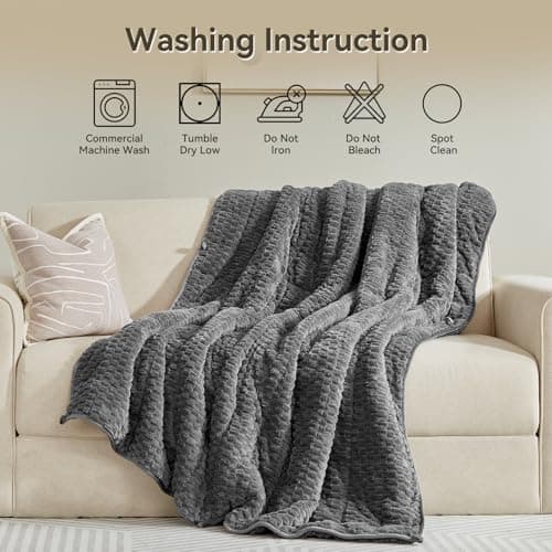 Weighted Blanket 15lbs for Adults, Queen Size Jacquard Sherpa Heavy Blanket for Calming and Relax, Dual Sided Ultra Soft Fuzzy Throw Blanket with Glass Beads, 60 x 80 inches, Dark Grey 7