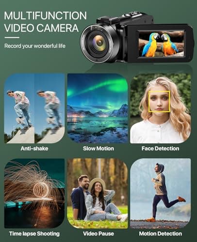 4K Video Camera Camcorder 64MP Vlogging Camera for YouTube 3.0" Touch Screen 18X Digital Zoom IR Night Vision with External Stereo Microphone,Remote,Lens Hood,Handheld Stabilizer,32G Card &2 Batteries 7