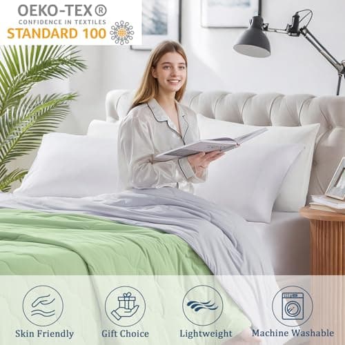 Homelike Moment Cooling Comforter for Hot Sleepers, Lightweight Cooling Comforter Queen Full Size Double Sided Breathable Green/Grey 5