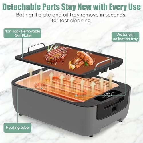 Amornest Smokeless Indoor Grill, Electric Indoor Grill for Korean BBQ with Dual-Turbo Smoke Extractor, LED Smart Display & Dual-Zone Nonstick Grill Plates, 6-Level Temp Control, Dishwasher Safe 5